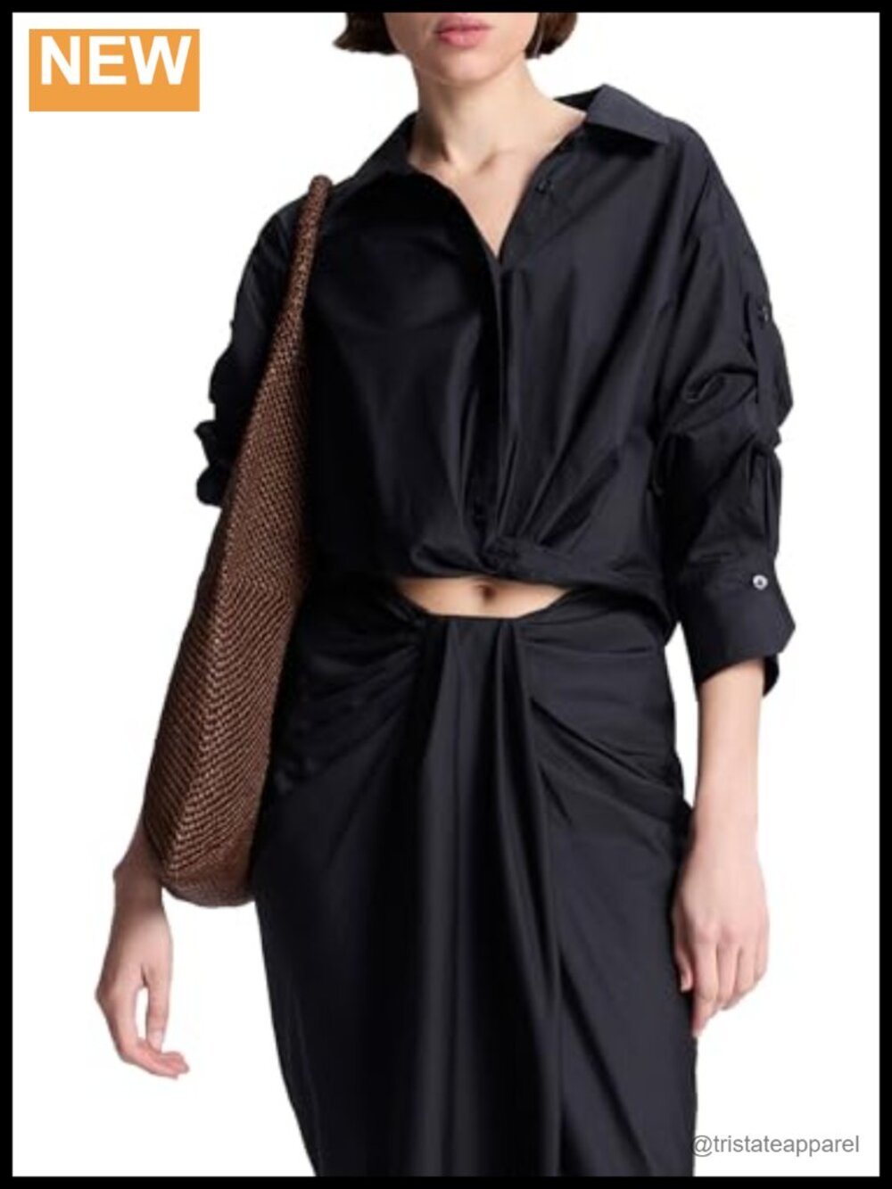 Cropped Long Sleeve Button Down Shirt 100% Cotton Women's Blouse